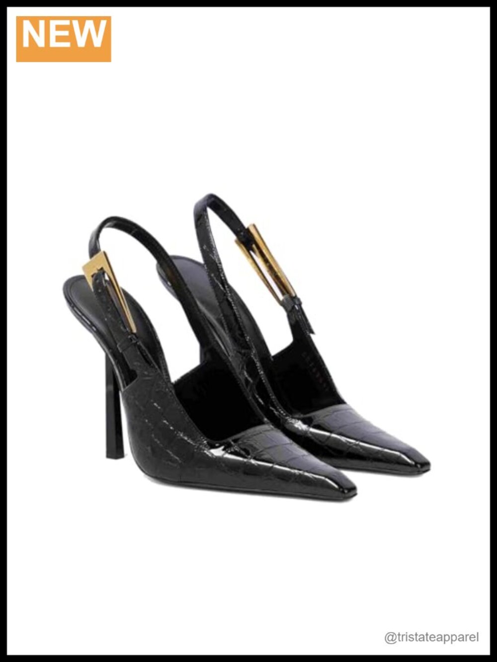 Slingback Stiletto High Heels Square Toe Metal Buckle Patent Leather